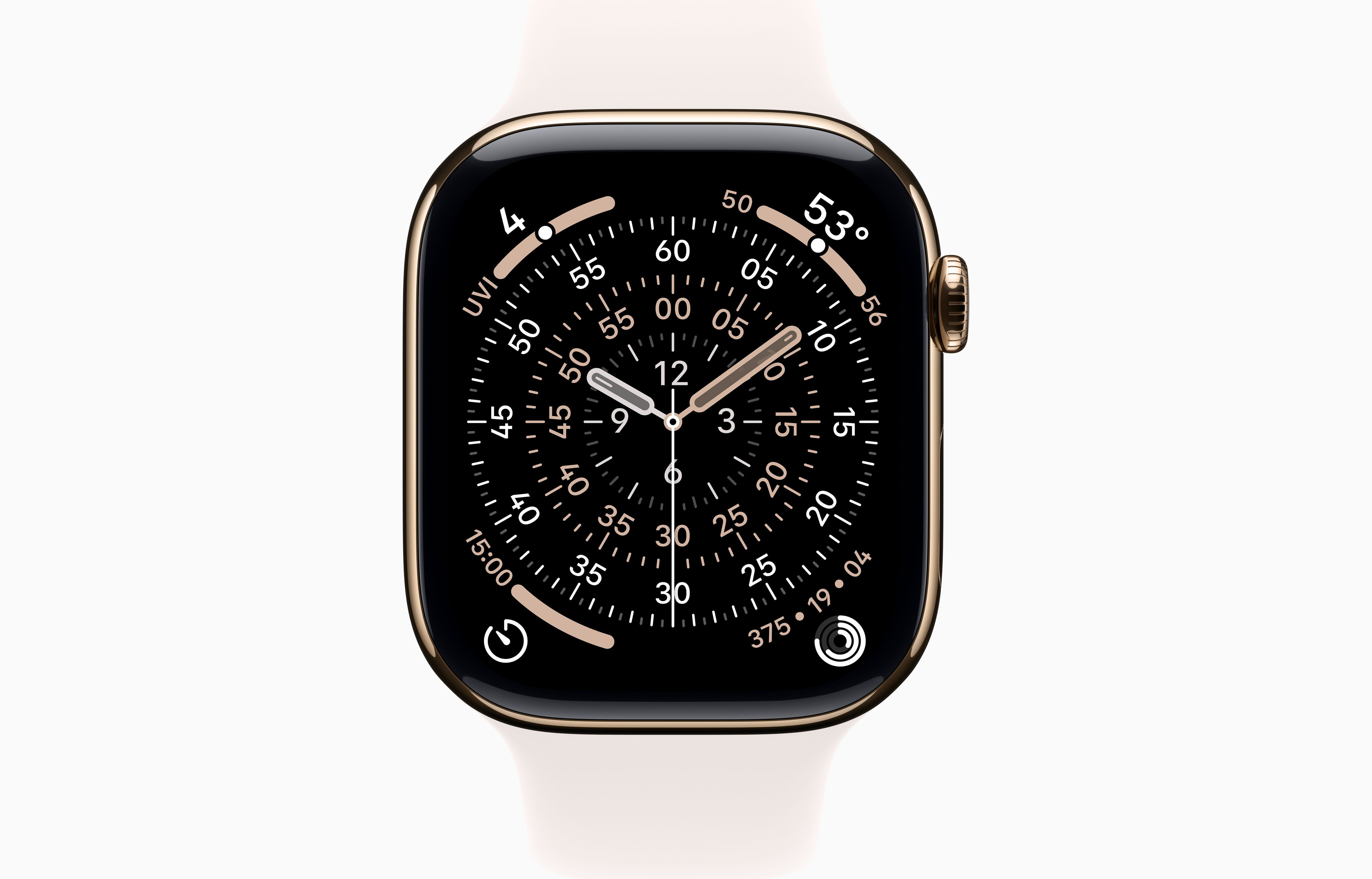 Apple Watch Series 11 GPS + Cellular 42mm Gold Titanium Case with Light Blush Sport Band