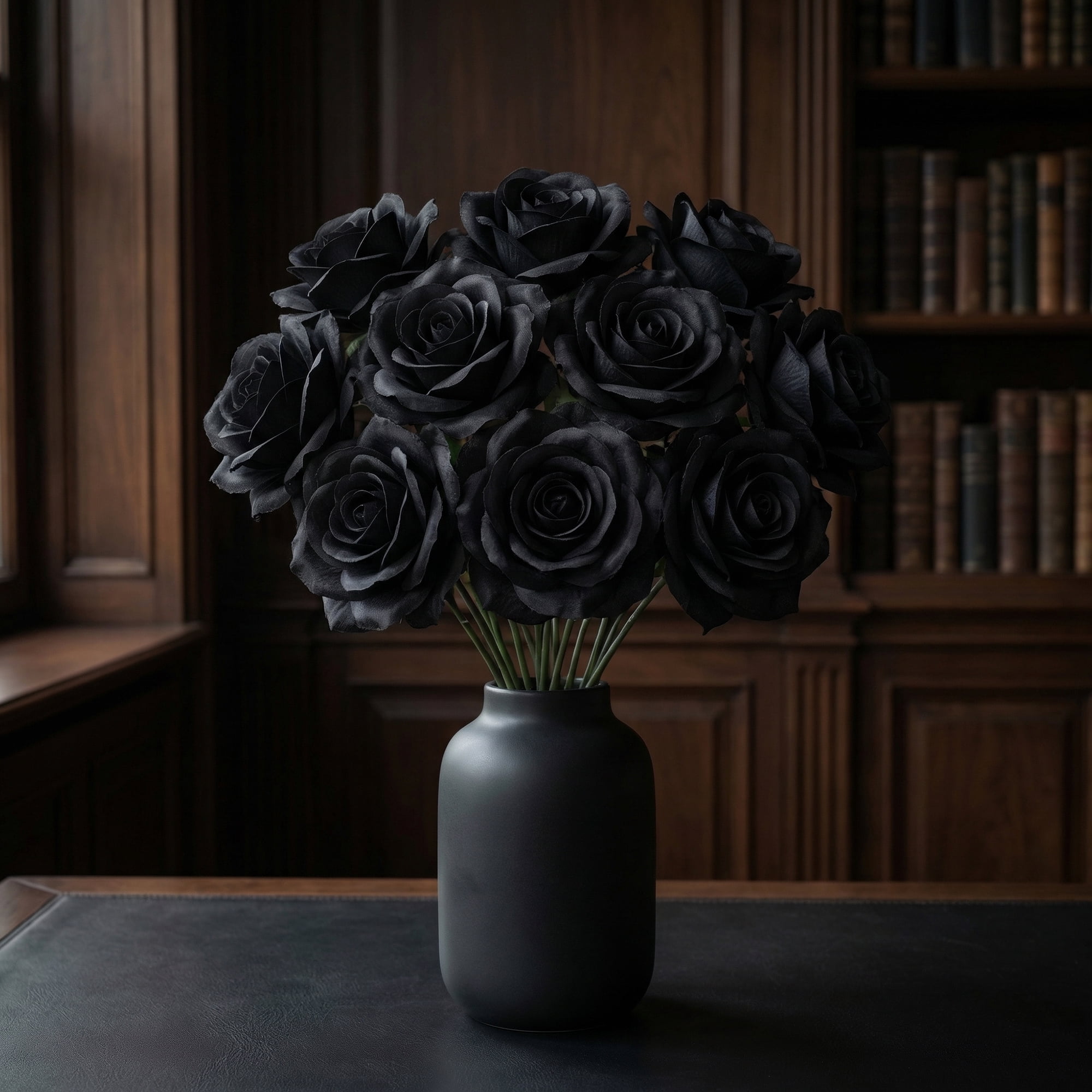 Unique Bargains Artificial Roses Silk Flowers with Detachable Heads Black 5.9inch