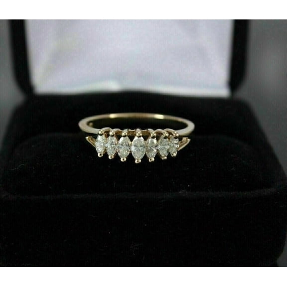 Eternity Anniversary Wedding Band Ring Marquise Cut White Diamond 14K Yellow Gold Plated -4