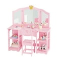 thumbnail image 4 of Ktaxon Kids' Wooden Vanity Table and Stool Set with Tri Folding Mirror, Princess Makeup Dressing Table,Children's Furniture, Girls Gift, Pink, 4 of 8