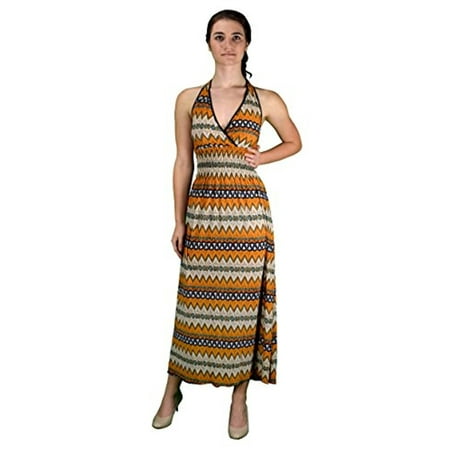 Smocked Empire Dresses Peach Couture Bohemian Sleevless V Neck Halter Dress Smocked Waist Chevron Dress Maxi Dress Long Dress Empire Waist Orange Large ()