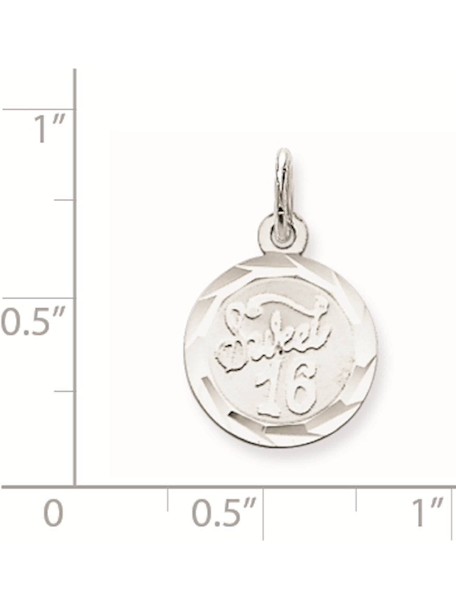 925 Sterling Silver Rhodium-plated Sweet Sixteen Disc Charm