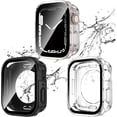 thumbnail image 1 of KOMI 2 Pack 2 in 1 Waterproof Case for Apple Watch Series 8 7 41mm, Straight Edge PC Front & Back Bumper with Tempered Glass Screen Protector 360 Protective Cover for iWatch (41mm, Black/Clear), 1 of 5