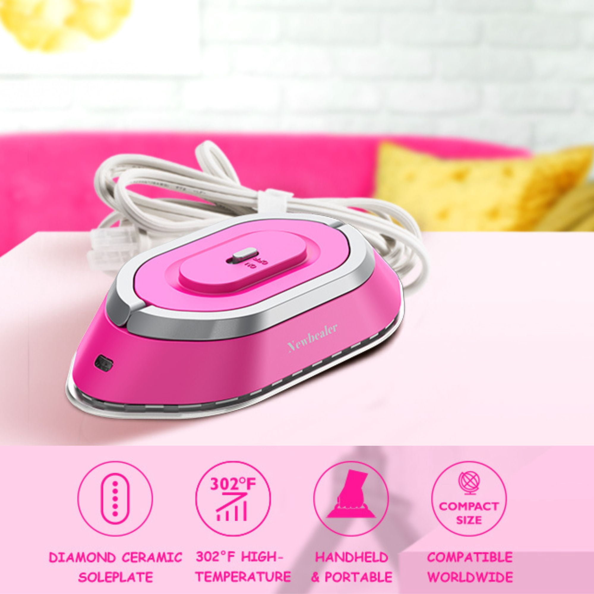 Newbealer Travel Iron for Clothes,100V-240V Portable Mini Ironing Machine with Non-Stick Soleplate,0.8lb Ultra-Lightweight,302°F Small Iron for Sewing,Quilting and Handcraft