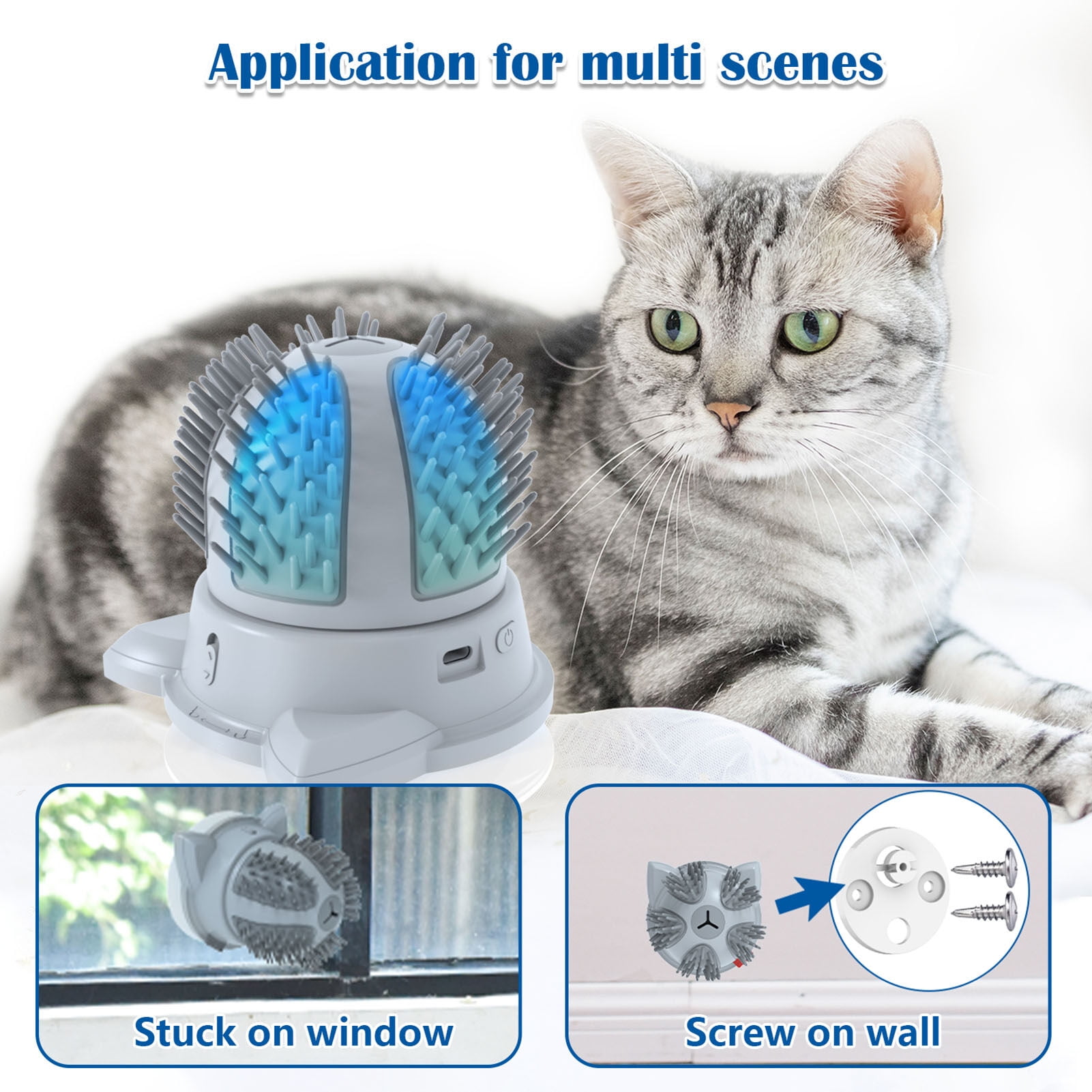 Mixfeer Automatic Cat Self Groomer Smart Cat Massager Rotating Self Cleaming Brush Comb with Light Catnip Cat Interactive Toy