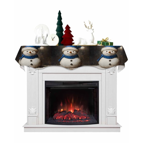 Blue Christmas Snowman Fireplace Mantel Scarf Table Runner, Vintage Brown Snowflake Winter Garland Mantel Top Tablerunners Dresser Scarves Cover Decorations for Windows Party Living Room 70''x17''