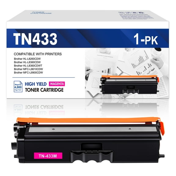 1 Pack Compatible Magenta TN-433 TN433 Toner Cartridge Replacement for Brother TN433BK HL-L8260CDW L8360CDW L8360CDWT L9310CDW DCP-L8410CDW MFC-L8610CDW L8900CDW Printers