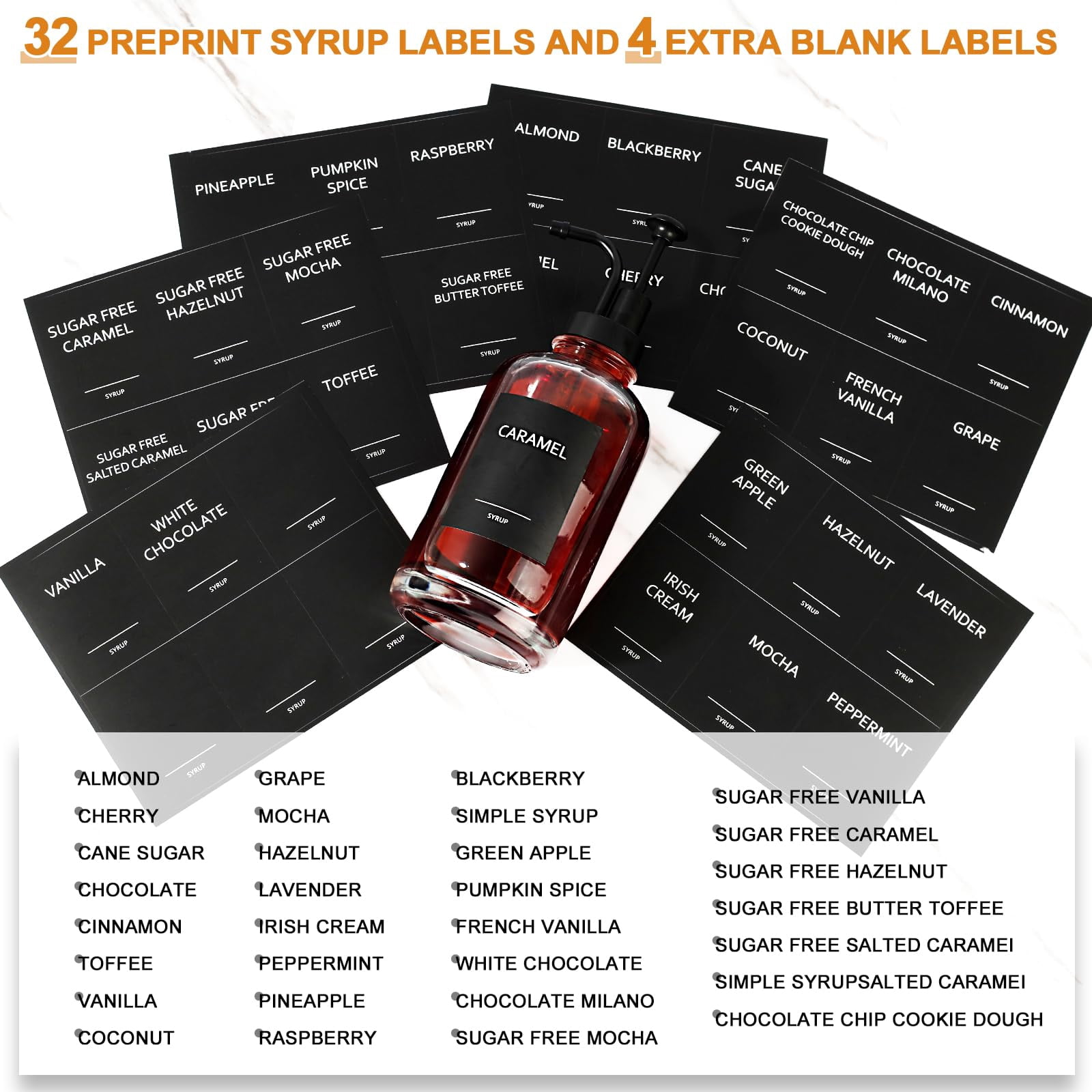 Syrup Dispenser For Coffee Bar  Glass With Pump 16.9 Fl Oz Honey Bottles Labels Spoons Art Pen 3 Pack