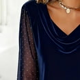 thumbnail image 5 of Velvet Cowl Neck Top Sparkly Velvet Tops Draped Cowl Neck Tops Cowl Neck Long Sleeve Shirts Sequin Holiday Shirt Dressy Casual Blouses Tshirts Velour Blouses New Years Eve Outfits Dark Blue M, 5 of 5