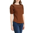 thumbnail image 5 of Allegra K Women's Puff Shoulder Round Neck Collarless Ruffle Keyhole Back Blouse, 5 of 6