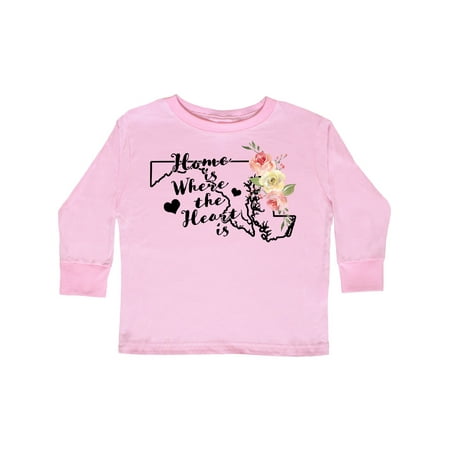 

Inktastic Maryland Home is Where the Heart is with Watercolor Floral Gift Toddler Boy or Toddler Girl Long Sleeve T-Shirt