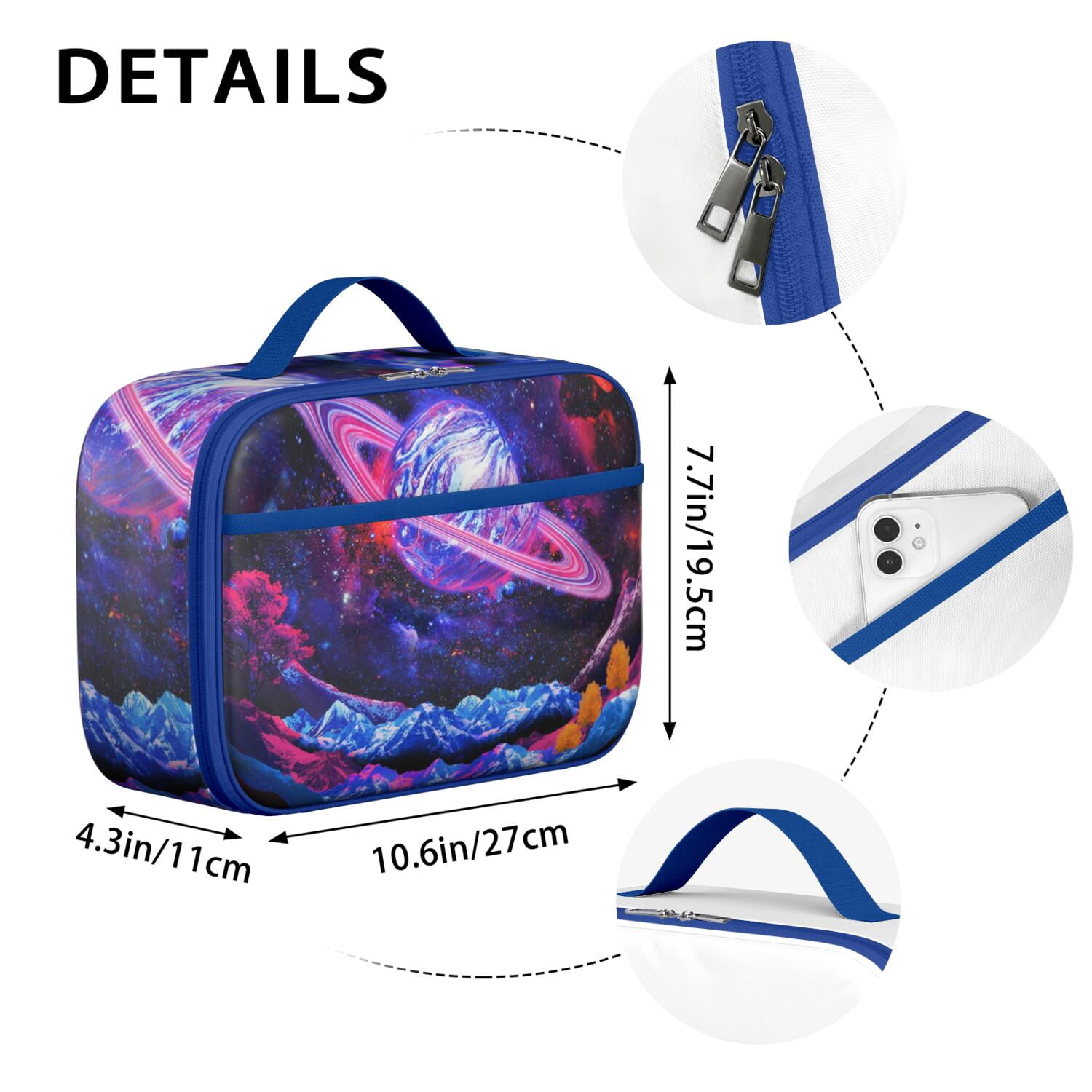 Space-themed Lunch Bag, Insulated Lunch Box with Cute Astronaut, Galaxy, Nebula, Rocket, and Starry Night Designs – Durable, Lightweight Lunch Tote for School, Travel, and Picnic