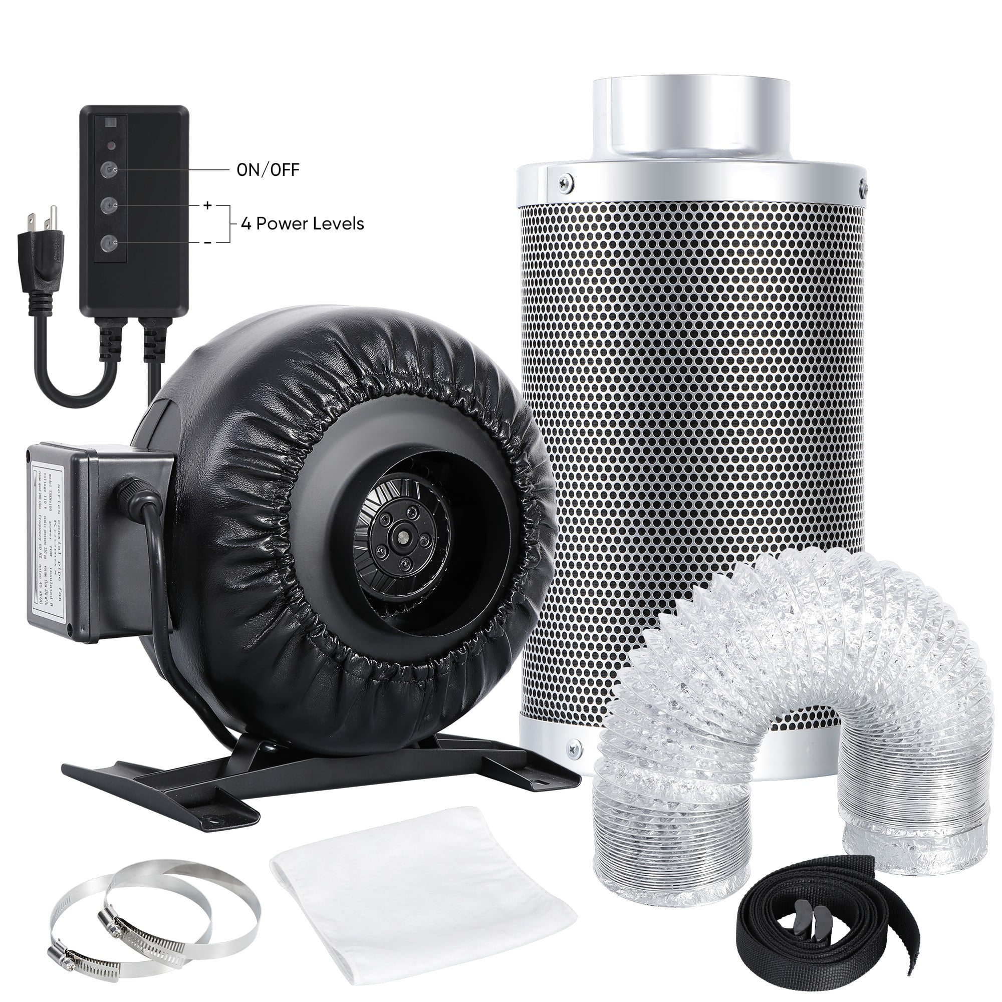 VIVOSUN 4" 6" 8" inch Inline Fan w/ Controller Carbon Filter Air Ducting Combo 