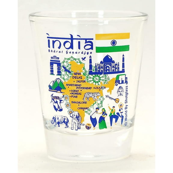 India Landmarks and Icons Collage Shot Glass