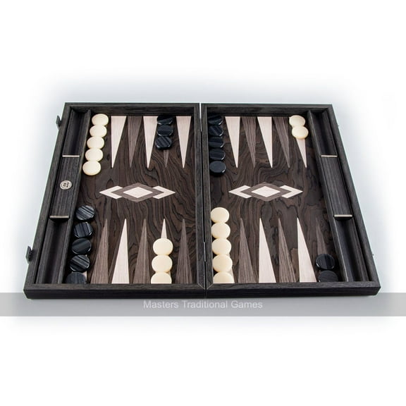 Manopoulos Luxury Ebony Burl with gray and Oak Points 19-inch Backgammon Set