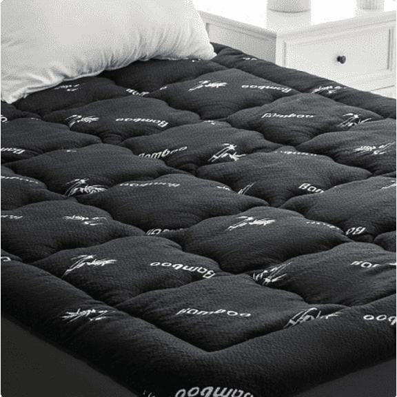 Sleep Zone 11oz Bamboo Cooling Mattress Pad, Soft Breathable Mattress Topper with Deep Pocket up to 21", OEKO-TEX Certified, Black, Queen