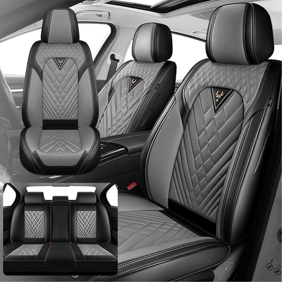 2017 for Honda Civic Seat Cover, Black and Gray Car Seat Covers, Leather Full Set of 5 Seats Scratch Resistant Protect and Upgrade Seats, 4-Door Sedans Only, Protect Car Seats