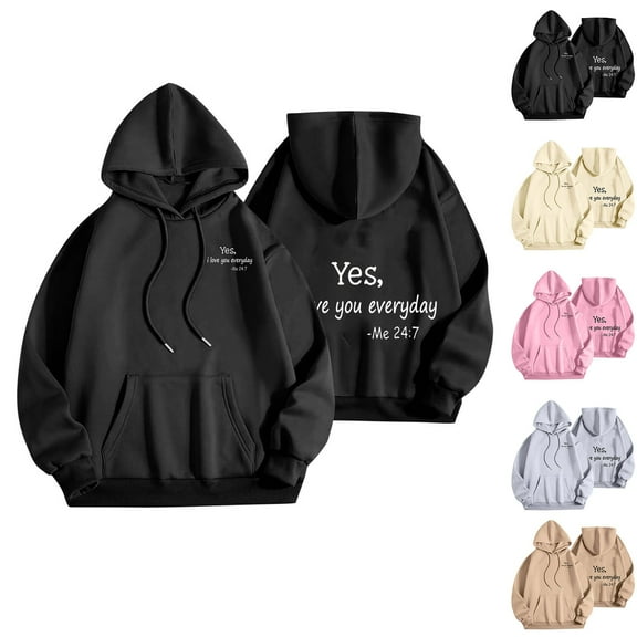 Olyvenn Yes i Love You Hoodie Womens Funny Sweatshirts Mama Pullover Loose Fit Long Sleeve Drawstring Hoodie with Pockets Beige 8
