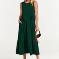 thumbnail image 3 of Wycnly Summer Dresses for Women Maxi Dress for Women Loose Flowy Pleated Swing Beach Long Tank Dresses with Pocket Girls Trendy Solid Crewneck Sleeveless Maxi Dresses, 3 of 5