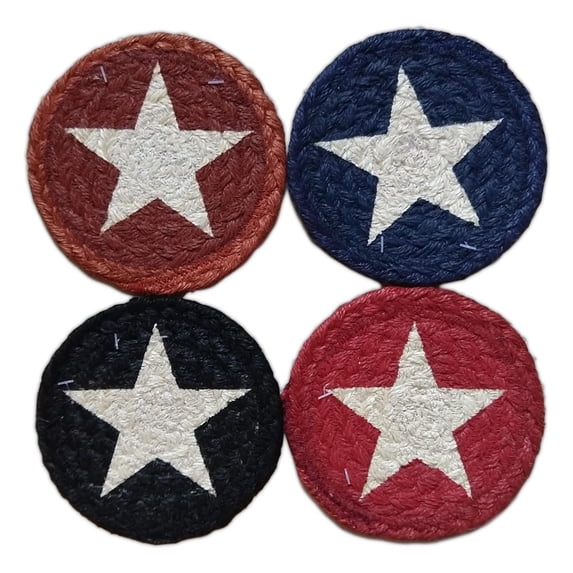 WHITE STAR on Rustic Colors 100% Natural Braided Jute Coaster, Set of 4
