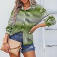 thumbnail image 2 of Blusas informales con cuello en V y manga larga a rayas con botones y cuello en V para mujer, 2 of 6