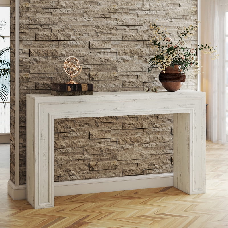 PLAMLE 55 Inch Console Table for Entryway, Narrow Sofa Table Behind Couch with Storage Shelf, Farmhouse Wooden Hallway Table for Living Room, Foyer, Small Spaces