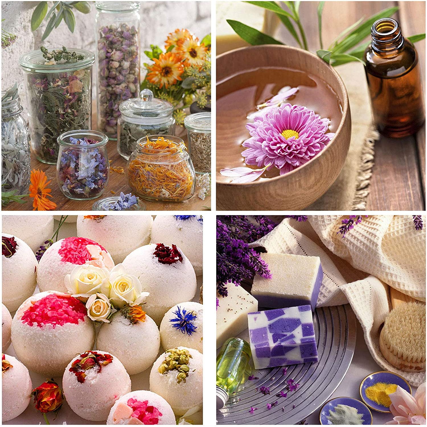 16 Bags Dried Flowers 100% Natural Flowers Herbs Kit for Soap Making DIY Candle Making Bath - Include Rose Petals Lavender Don't Forget Me Lilium Jasmine Rosebuds and More