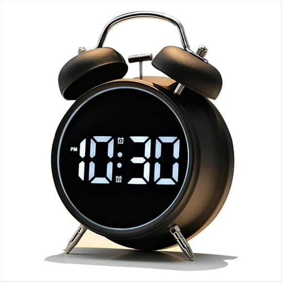 Reloj Despertador Retro de Metal con Campana, Números Grandes y Retroiluminación, Pequeño Reloj Digital de Noche para Dormitorio C