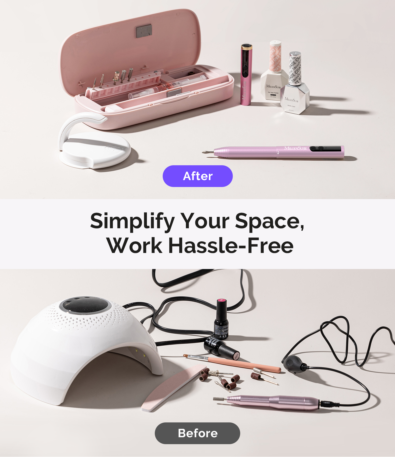 MelodySusie Portable Rechargeable Nail Drill, 20000 RPM PC100GR Pocket Nail File kit with Drill Bits & Sanding Bands, Rose Gold