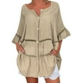 thumbnail image 1 of Haut Chandail à Col en V Ajouré Uni et Lin pour Femme Grande Taille, T-Shirt à Manches Longues pour Femme, T-Shirt à Col Roulé à Manches Longues pour Femme, T-Shirt pour Femme d'Été à Manches Longues, Spandex, Chemises pour Femmes, 1 of 4