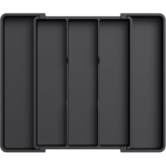 Expandable Kitchen Utensil Organizer, Adjustable Cutlery Tray with Divider for Flatware and Spatula Storage, Durable Plastic Silverware Holder, Fits 11 to 18 Inches, Black