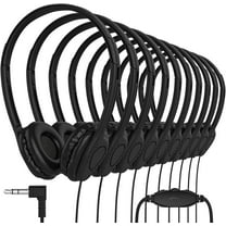 Bulk Classroom Student Headphones with Volume Control, On Ear Stereo Headphones with Faux Leather Cushions for Kids Online Learning, Library, School, Airplane, Travel - 3.5mm Plug - 50 Pack - Black