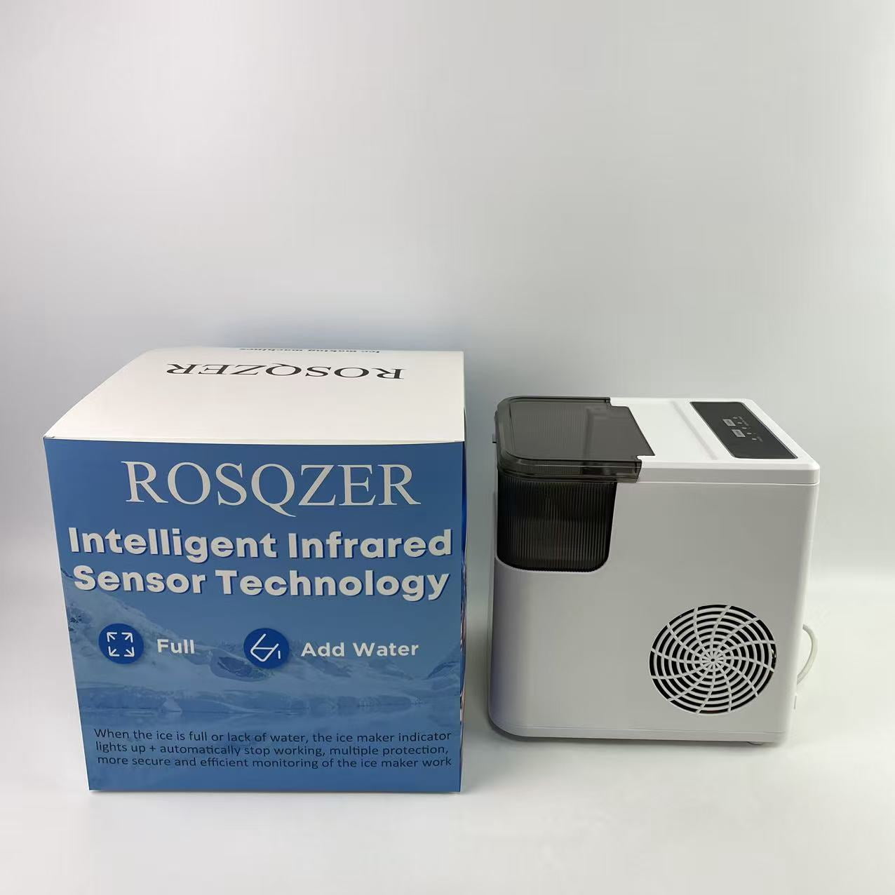 ROSQZER Ice making machines,Countertop Ice Maker Machine with Handle, 26lbs Per Day, 9 Ice Cubes Ready in 6 Mins, Auto-Cleaning Portable Ice Maker with Basket and Scoop (White)