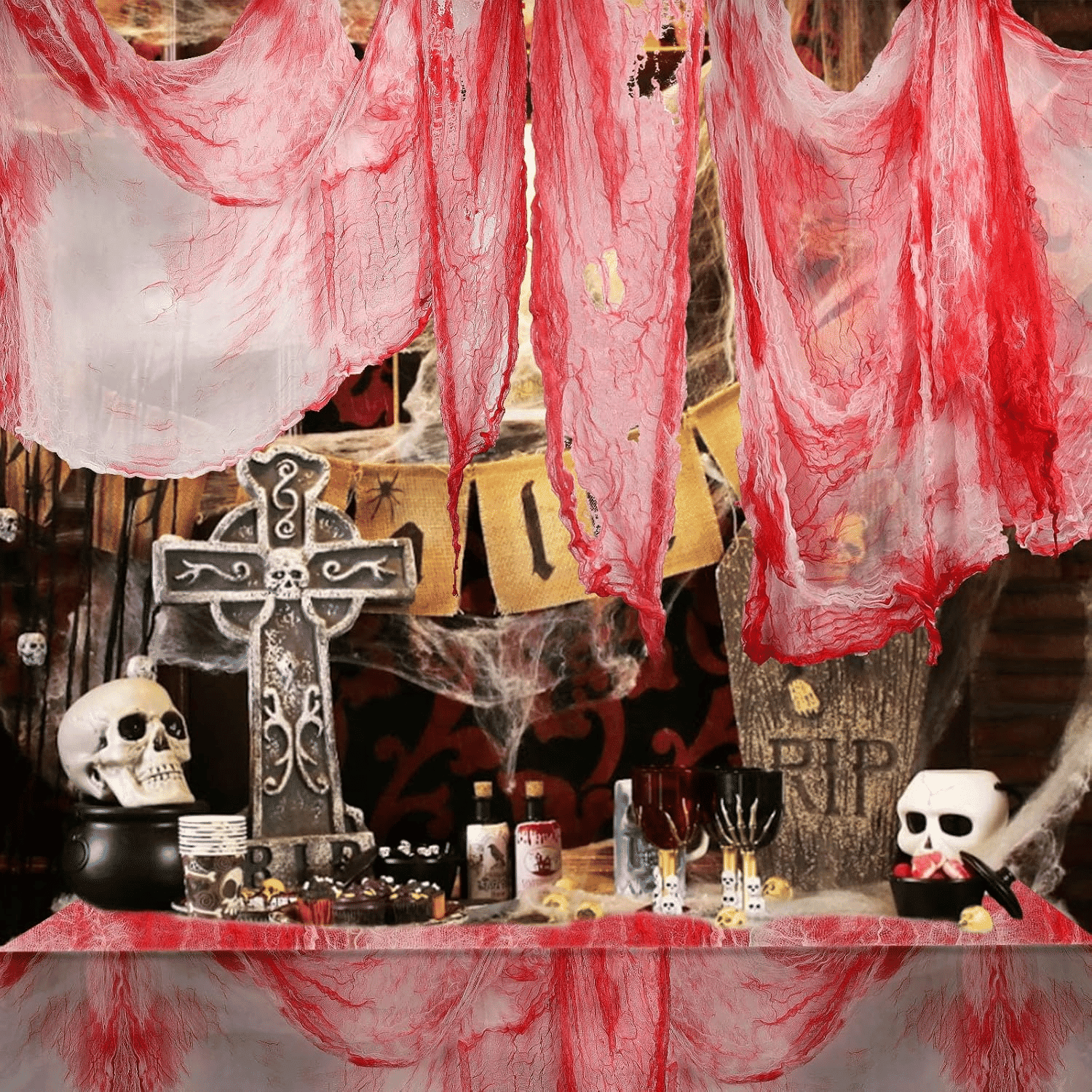 410x80 Inch Halloween Creepy Cloth Gauze Fabric in 5 Colors for Spooky Decor