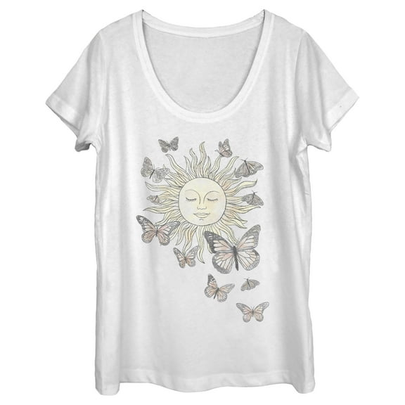 Women's Lost Gods Monarch Butterfly Sun  Scoop Neck White Large