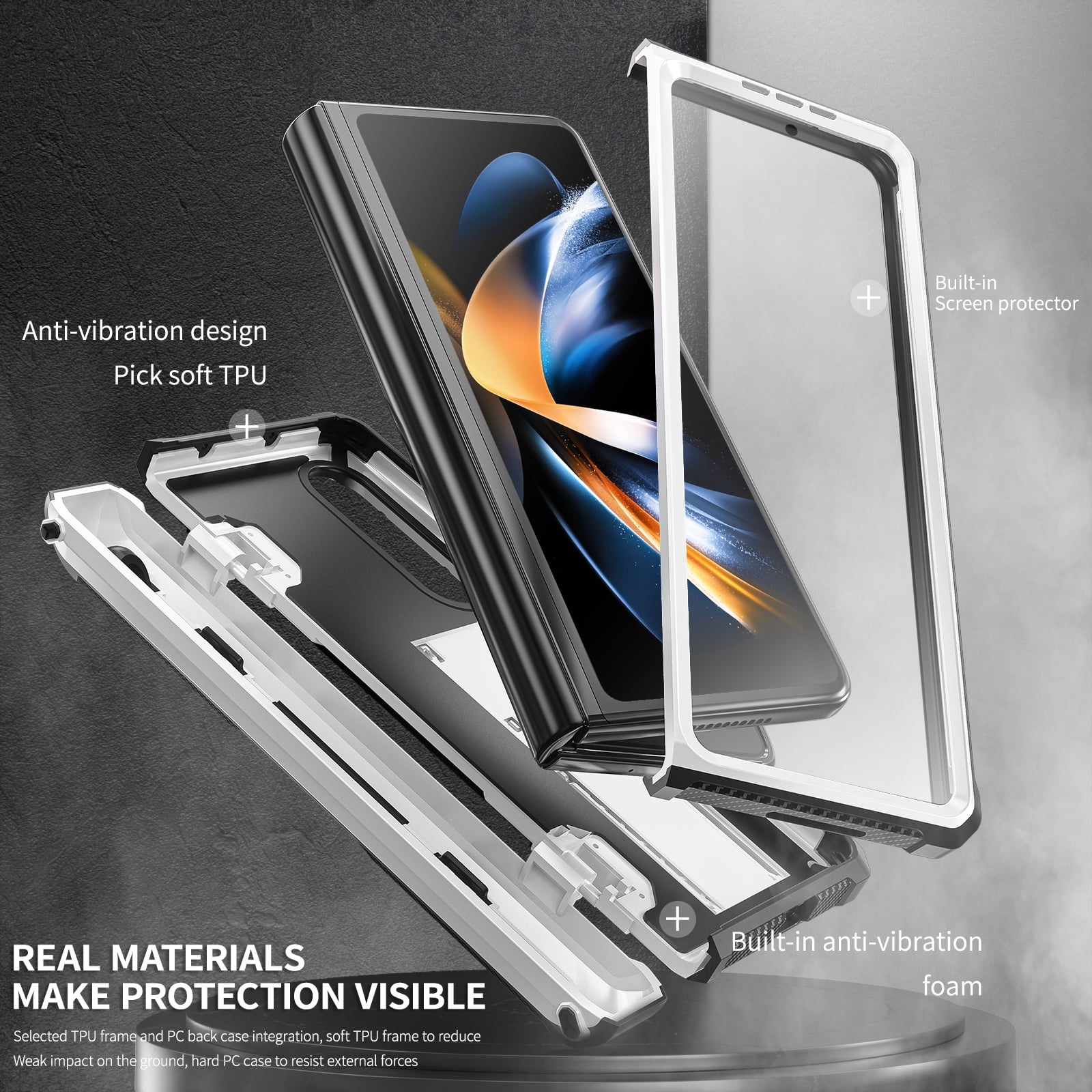 TECH CIRC Case for Samsung Galaxy Z Fold 4 Compatible with MagSafe, Heavy Duty Rugged PC Shockproof Hinge Protection Cover with Hidden Bracket Screen Protector S Pen Holder Galaxy Z Fold 4 Case,White