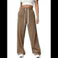 thumbnail image 3 of Pantalones Deportivos Holgados de Cintura Alta con Cordón Ajustable para Mujer, Pantalones Deportivos de Pierna y Bolsillos Marrón L, 3 of 7
