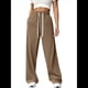 thumbnail image 3 of Pantalones Deportivos Holgados de Cintura Alta con Cordón Ajustable para Mujer, Pantalones Deportivos de Pierna y Bolsillos Marrón XL, 3 of 7