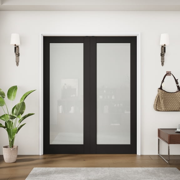 48" X 80" Black 1-Lite Frosted Glass Solid Core Sliding Interior Pocket Door