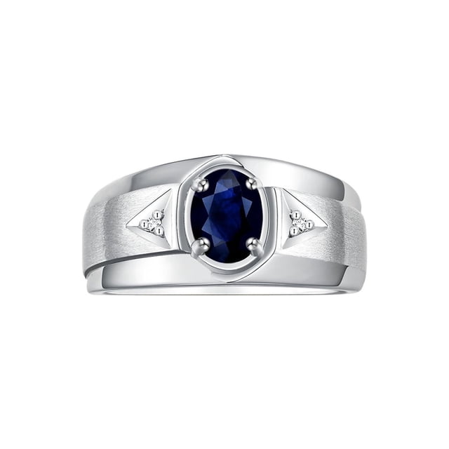 RYLOS Men's Rings 14K White Gold Classic 7X5MM Oval Gemstone & Diamond Ring Sapphire September Birthstone Rings For Men, Gold Rings Size 9