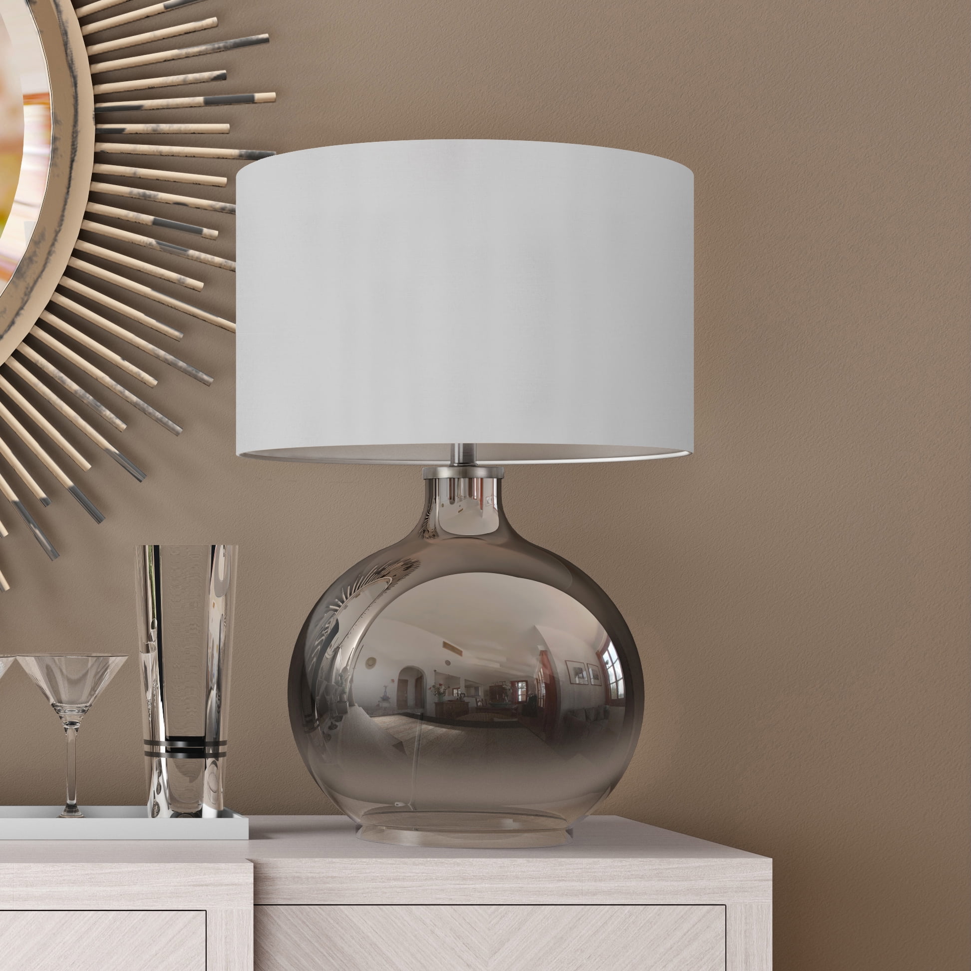 Woven Paths Modern Transitional Round Glass Table Lamp, Nickel