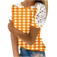 thumbnail image 1 of Camisas de Manga Corta para las Mujeres Impresión Cuello Redondo Suéter Encaje Camisa, Blusa de Verano Casual para las Mujeres, 1 of 5