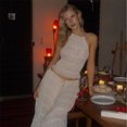 thumbnail image 5 of Vestido blanco fruncido con espalda descubierta para mujer, conjunto de 2 piezas, falda larga con cuello colgante, Top Sexy con tirantes, maxifalda con pliegues y cordones, 5 of 5