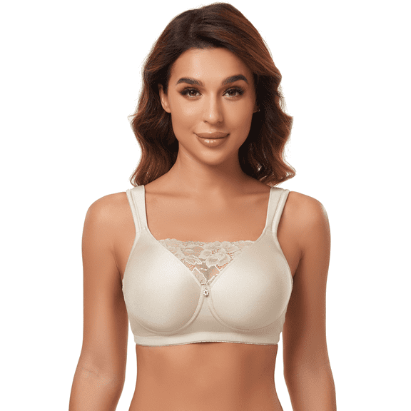 BIMEI Women's Mastectomy Bra Pockets Seamless Molded Wireless Bra Post-Surgery Invisible Pockets for Breast Forms Everyday Bra 9809,Beige, 38B