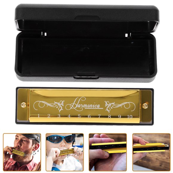 OUNONA 10 Holes Harmonicas Durable Golden Mouth Organ for Beginners and Music Lovers