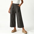 thumbnail image 2 of Oksale Linen Pants Women Petite Loose Wide Leg Ruffle Pull On Pants with Pockets Elastic Waist Summer Cotton Trousers Dark Gray M, 2 of 8