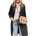 thumbnail image 2 of Womens Fall WinterNotched Lapel Collar Double Breasted Pea Coat Wool Blend Over Coats Long Jackets, 2 of 4