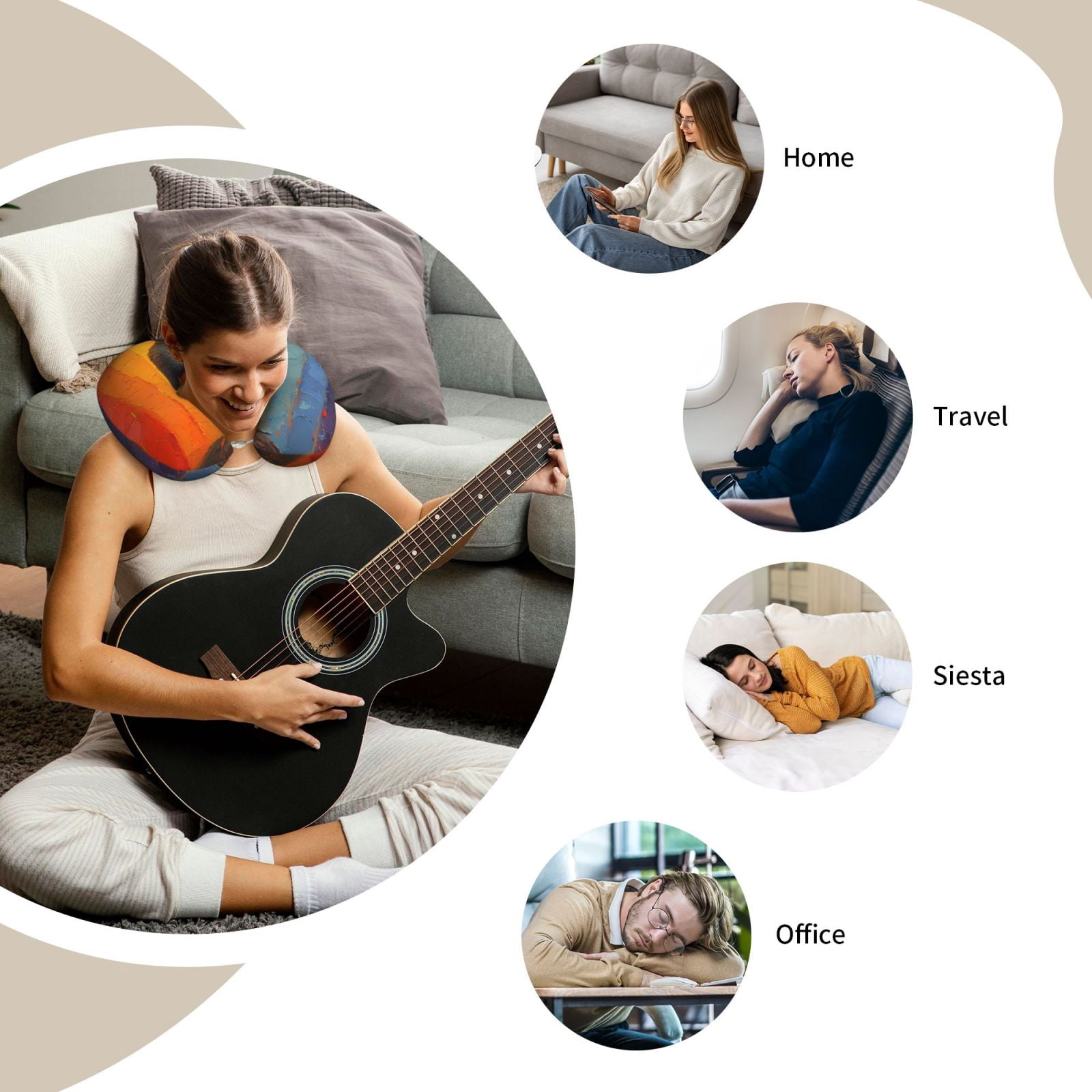 Xecao Colorful Painted Duck Print Memory Foam Cervical Neck Pillow Versatile U-Shaped Pillows for Home,Office,Camping,Travelling,Soft Washable Cover
