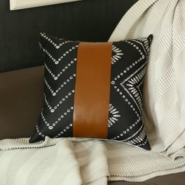 Black And White Pearl Geo With Brown Faux Leather Pillow Cover Black And White Pearl Geo With Brown Faux Leather Pillow Cover