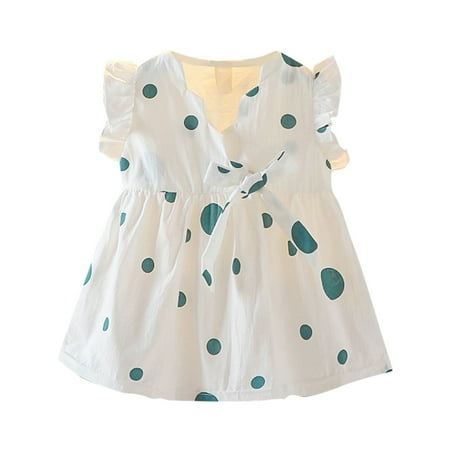 

Child Baby Girls Dress Polka Dots Printed Ruffle Sleeve O-Neck Summer New Cute Bowknot Small Fashion Polka Dot Princess Sundress Soft Stylish Dresses